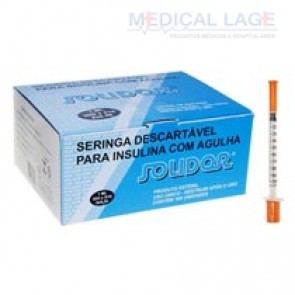 Seringa de Insulina 1ml com agulha 8x0,30 (Embalado Individual) - Solidor - Caixa com 100