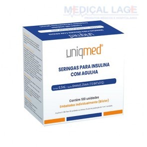 Seringa de Insulina 0,5ml (50ui) com agulha 6x0,25 - Uniqmed - Caixa com 100