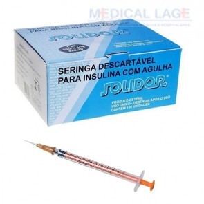Seringa de Insulina 1ml com agulha 12,7x0,33 (Embalado Individual) - Solidor - Caixa com 100